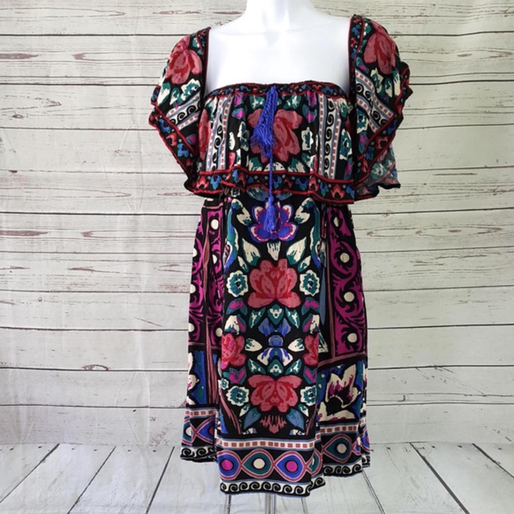 Flying Tomato off shoulder boho tassel tie dress
